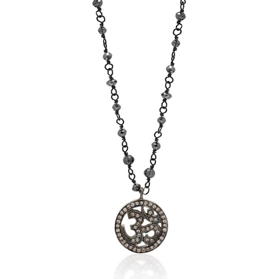 Women Lois Hill | Symbolic 'Om' Brown Diamond (6.52 Ct) Pendant With Black Diamond Bead Necklace (15Mm*15Mm)