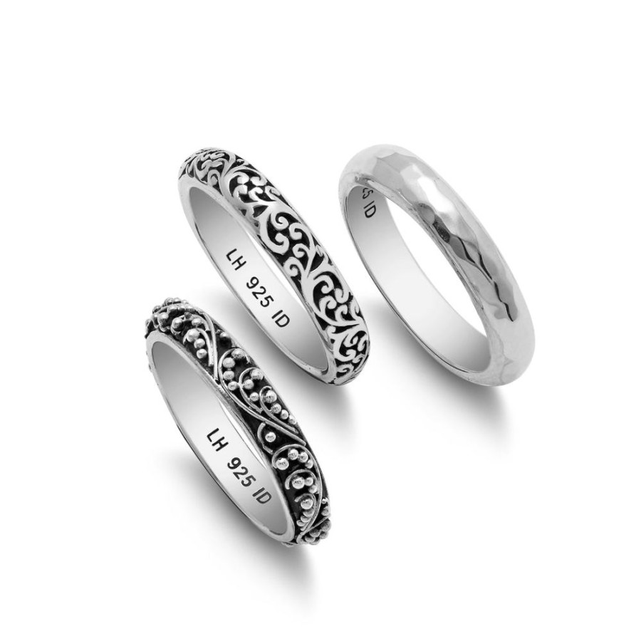 Women Lois Hill | 3-Stack 4Mm Granulated, Lh Scroll & Hammered Rings (12Mm Total Width)