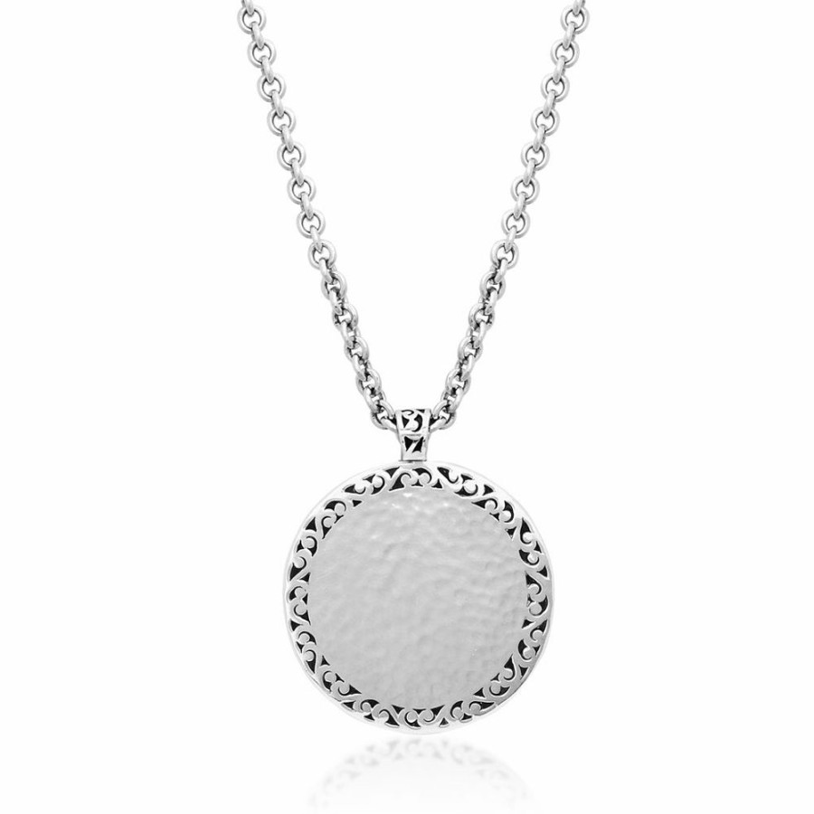 Women Lois Hill | Lh Signature Scroll Border With Round Hammerd Pendant Necklace