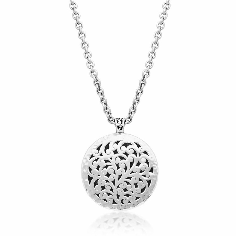 Women Lois Hill | Lh Signature Scroll Border With Round Hammerd Pendant Necklace