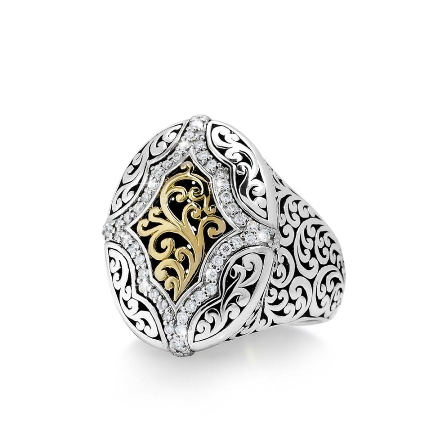 Women Lois Hill | 18K Gold Center And Diamond (0.20 Ct) Outline With Classic Signature Lois Hill Sterling Silver Scroll Ring (16Mm*21Mm)