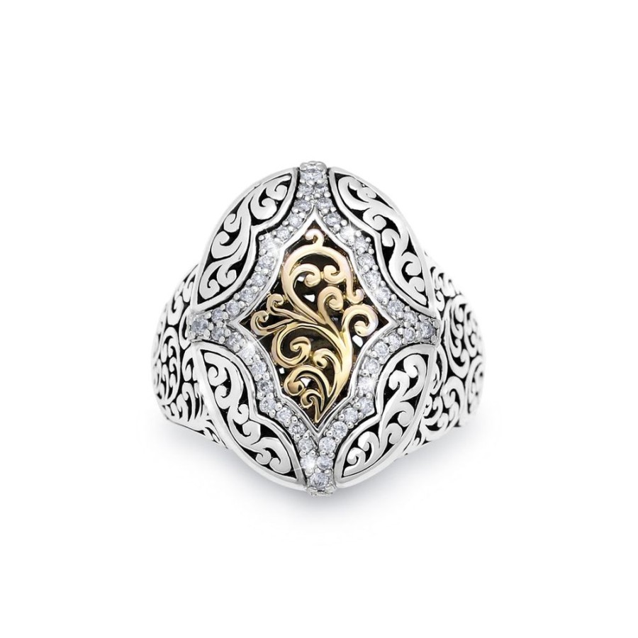 Women Lois Hill | 18K Gold Center And Diamond (0.20 Ct) Outline With Classic Signature Lois Hill Sterling Silver Scroll Ring (16Mm*21Mm)