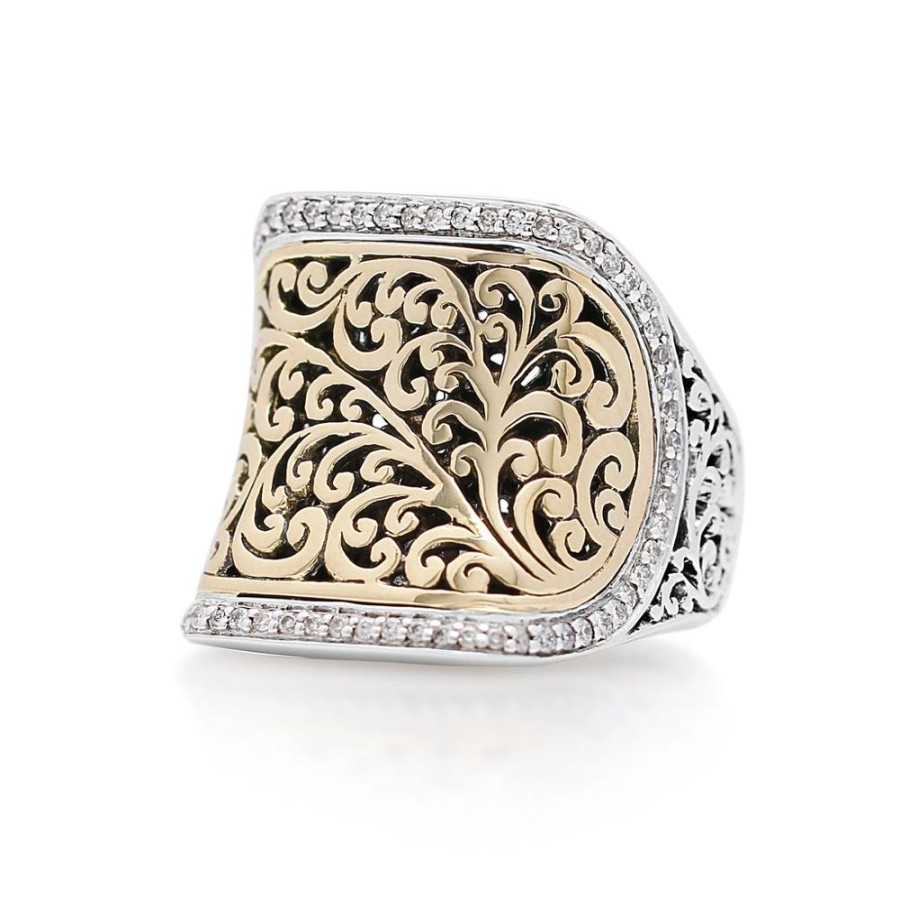 Women Lois Hill | 18K Gold Lh Signature Scroll With White Diamond Border & Sterling Silver Ring