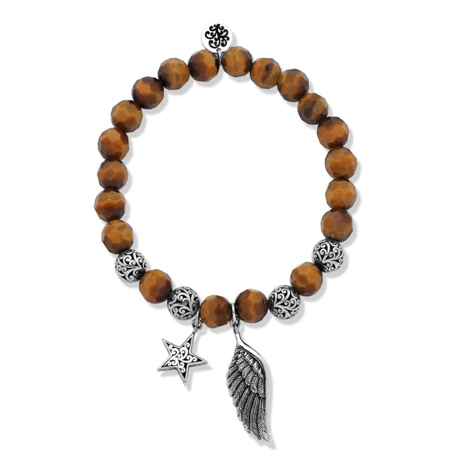 Women Lois Hill | Angle Wing & Star Charm With Tiger-Eye Bead (8Mm) & Lh Scroll Bead Bracelet