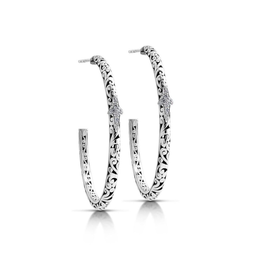 Women Lois Hill | White Diamond Star Bright Accent On Lh Scroll Hoop Earrings