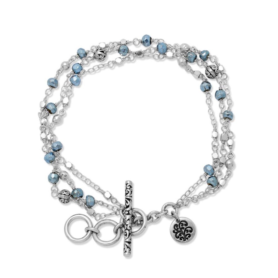 Women Lois Hill | Light Blue Pyrite Triple Strand Bead Bracelet