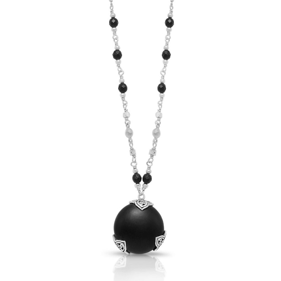 Women Lois Hill | Round Matte Black Onyx 4Mm With Lh Scroll Accent Wire-Wrapped Necklace