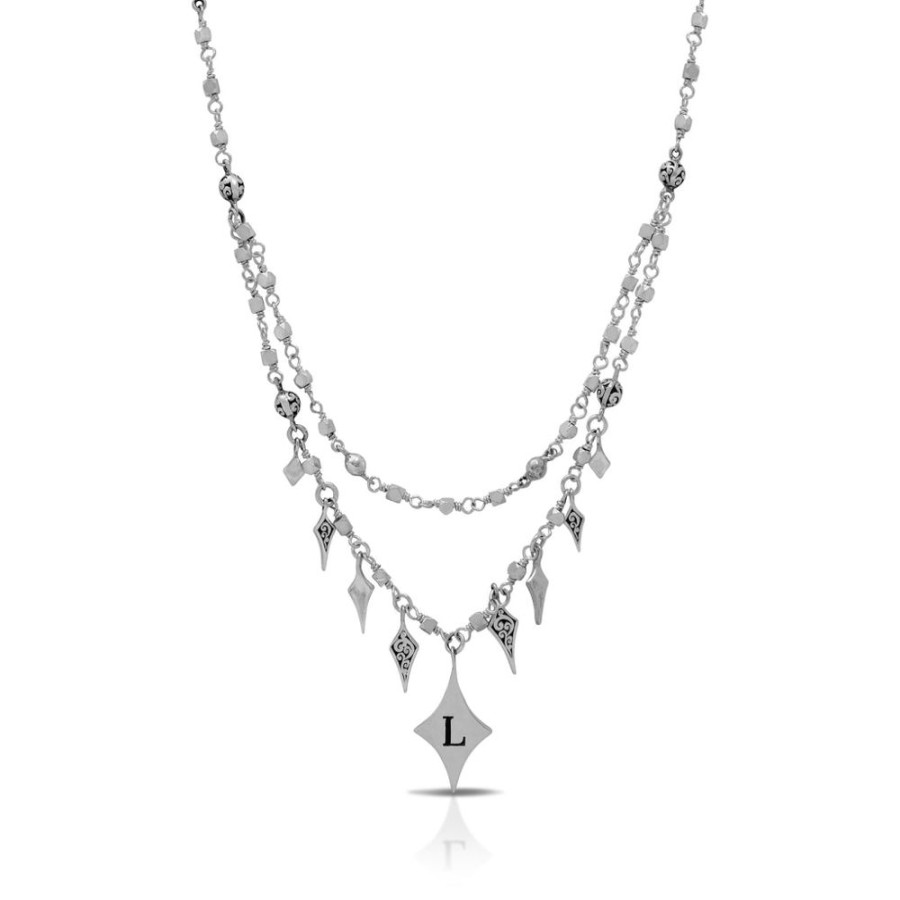 Women Lois Hill | Personalized With Scroll Diamond-Shaped Charms Double Layer Wire-Wrapped Necklace (17''-20'')