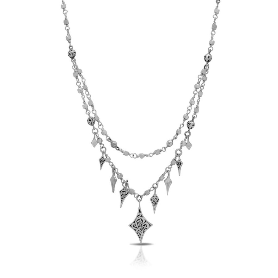 Women Lois Hill | Personalized With Scroll Diamond-Shaped Charms Double Layer Wire-Wrapped Necklace (17''-20'')