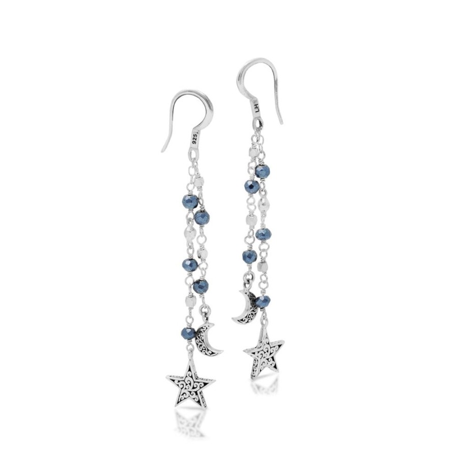 Women Lois Hill | Dark Blue Pyrite Star & Moon Earrings