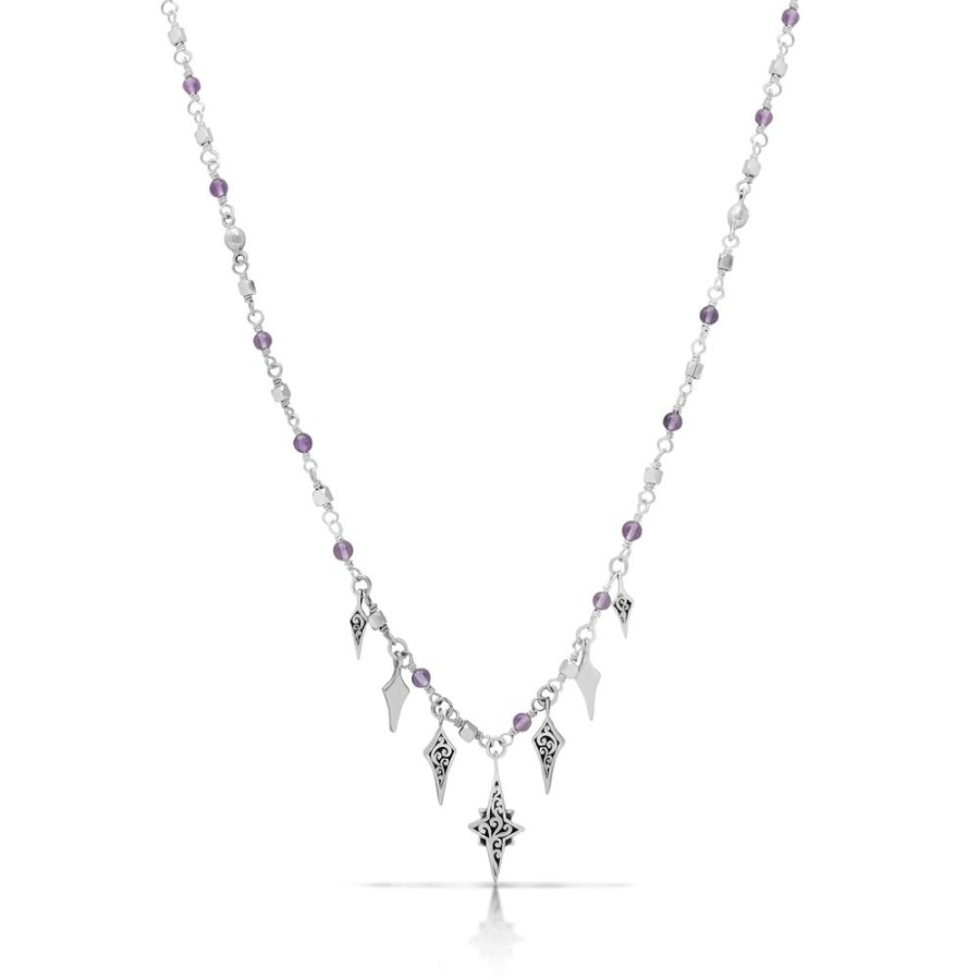 Women Lois Hill | Rose-De-France Amethyst Beads With Starburst Charms Necklace (17"-20")