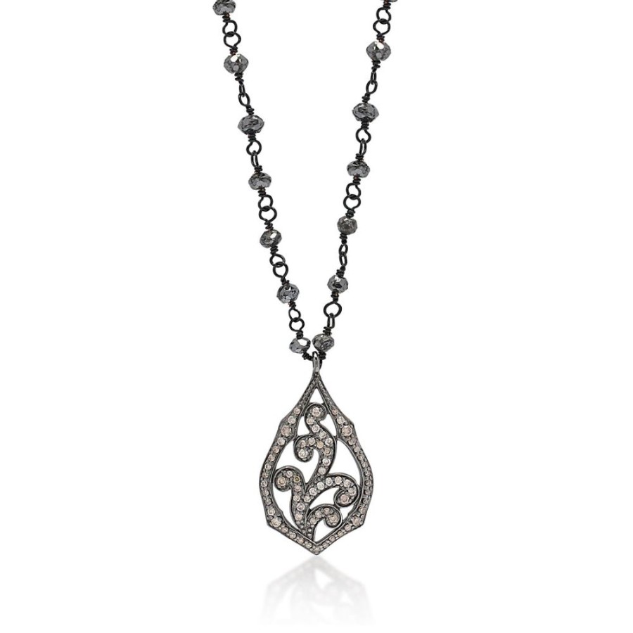 Women Lois Hill | Single Sculpted Scroll Brown Diamond (7.09 Ct) With Roughcut Diamond Bead Necklace (15Mm*23Mm)