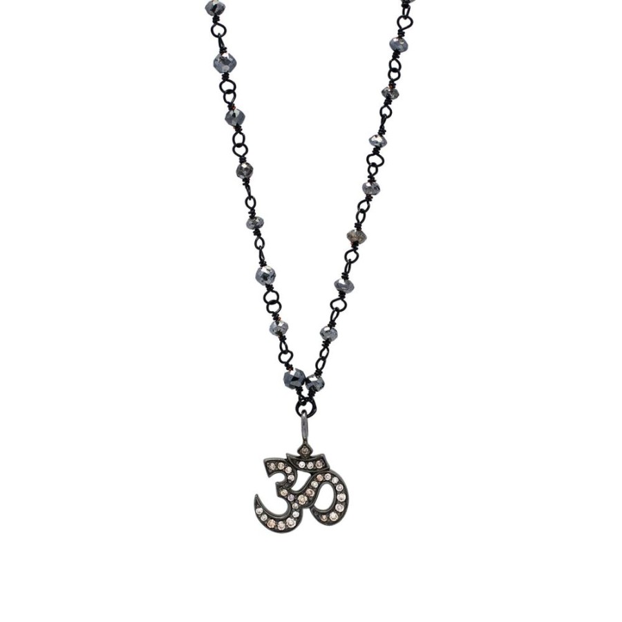 Women Lois Hill | Symbolic 'Om' On Roughcut Black Diamond (6.85 Ct) Necklace (13Mm*16Mm)