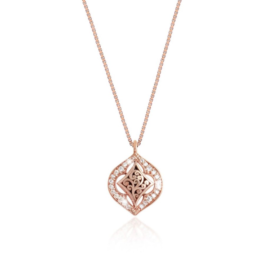 Women Lois Hill | 18K Rose Gold Kite Pendant And Diamond (0.13 Ct) Satellite With Classic Signature Lois Hill Scroll Necklace