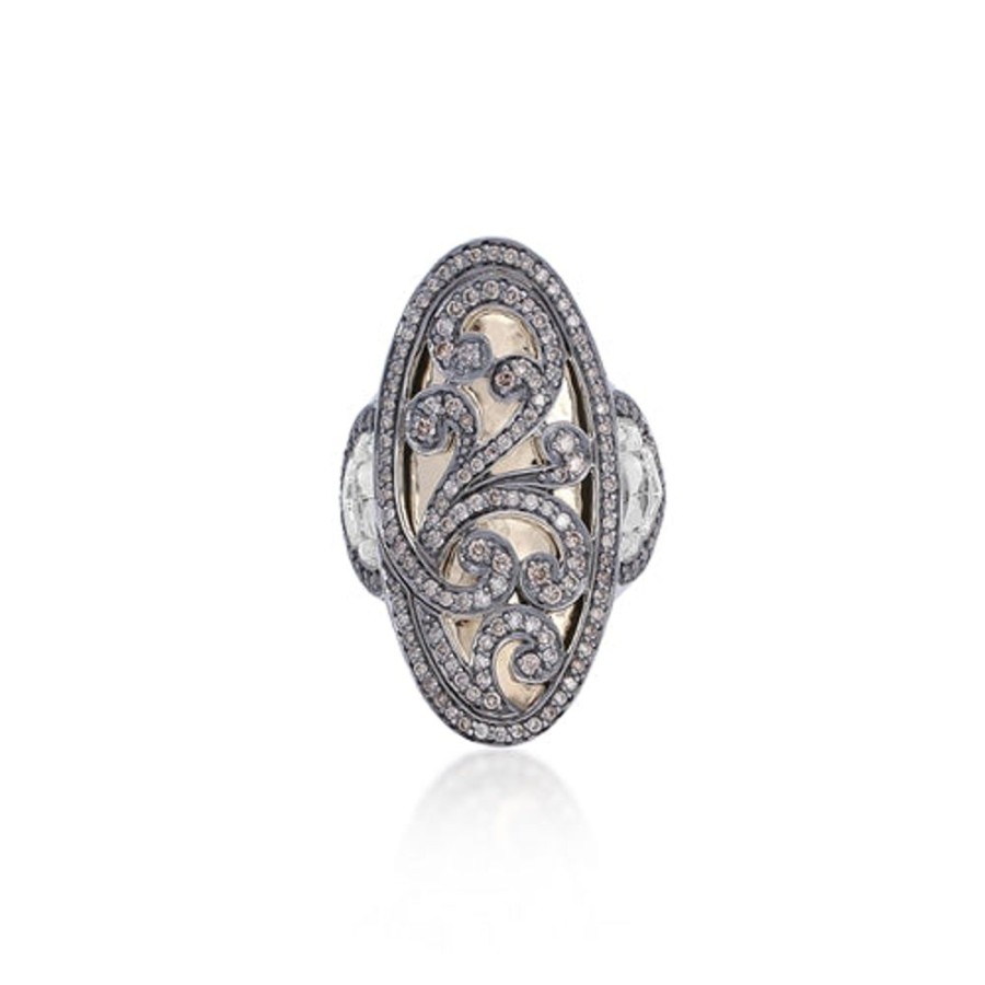 Women Lois Hill | 18K Gold Concave And Brown Diamond (0.88 Ct) Solitary With Classic Signature Lois Hill Scroll Ring (16Mm*32Mm)