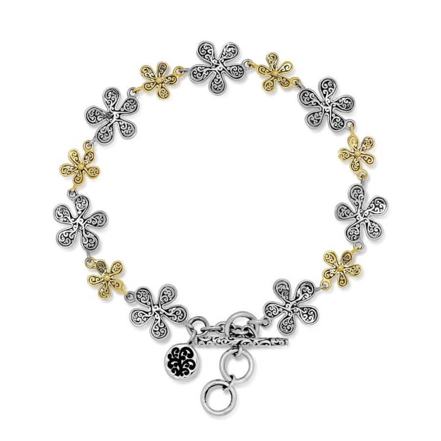 Women Lois Hill | 18K Gold Open Signature Scroll Floral & Sterling Silver Station Bracelet