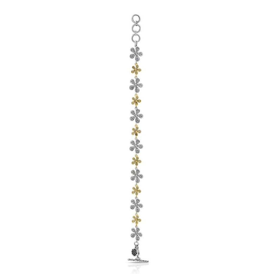 Women Lois Hill | 18K Gold Open Signature Scroll Floral & Sterling Silver Station Bracelet